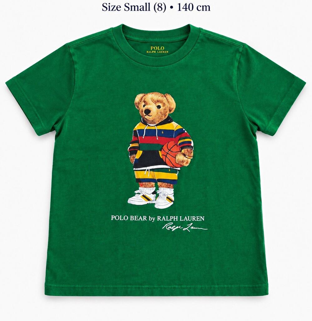 Polo Ralph Lauren Boys Green Polo Bear Graphic Print Crewneck Tee Size 8